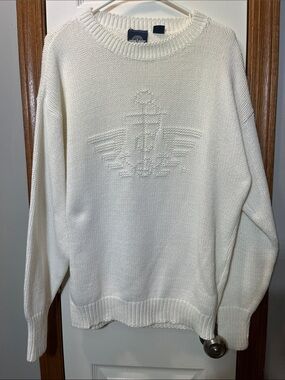 Vintage Dockers 100% Cotton White Crewneck Logo Sweater Nautical Anchor Men’s S